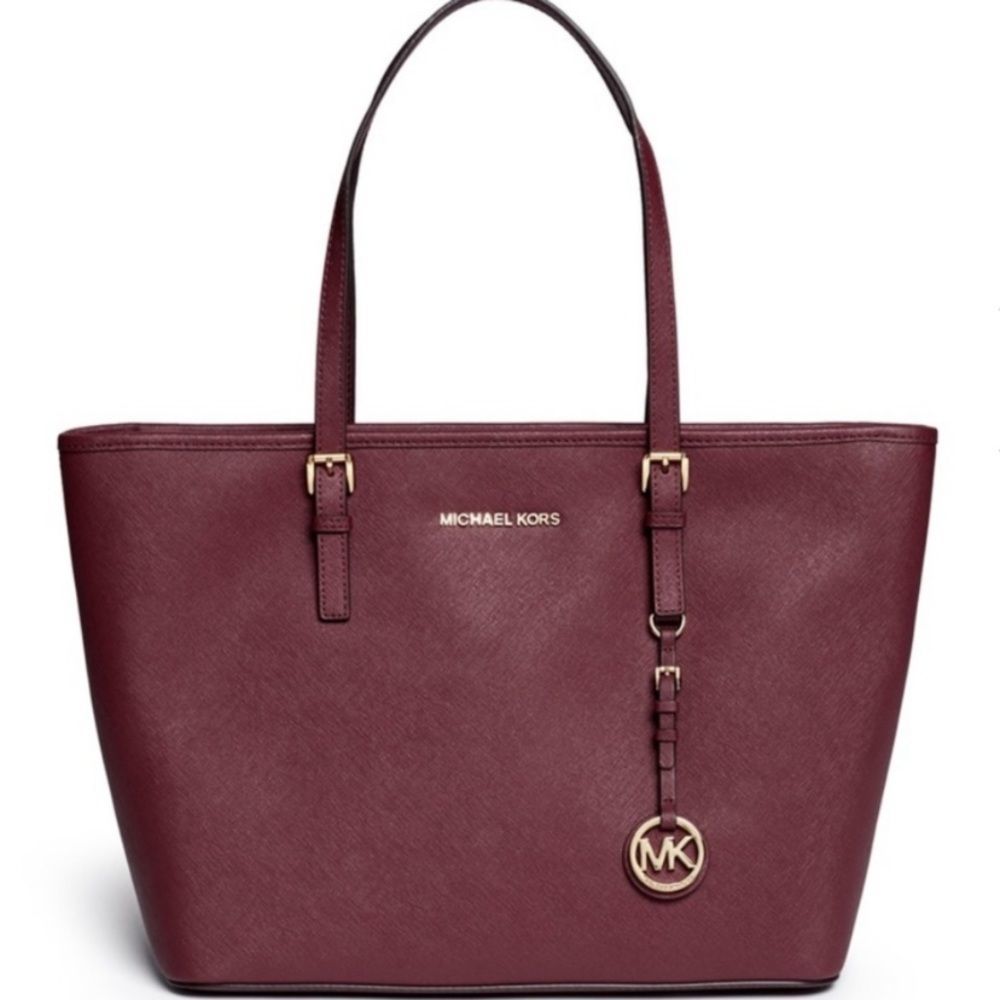 Michael Kors Jet Set East West Saffiano Leather Tote in Merlot
